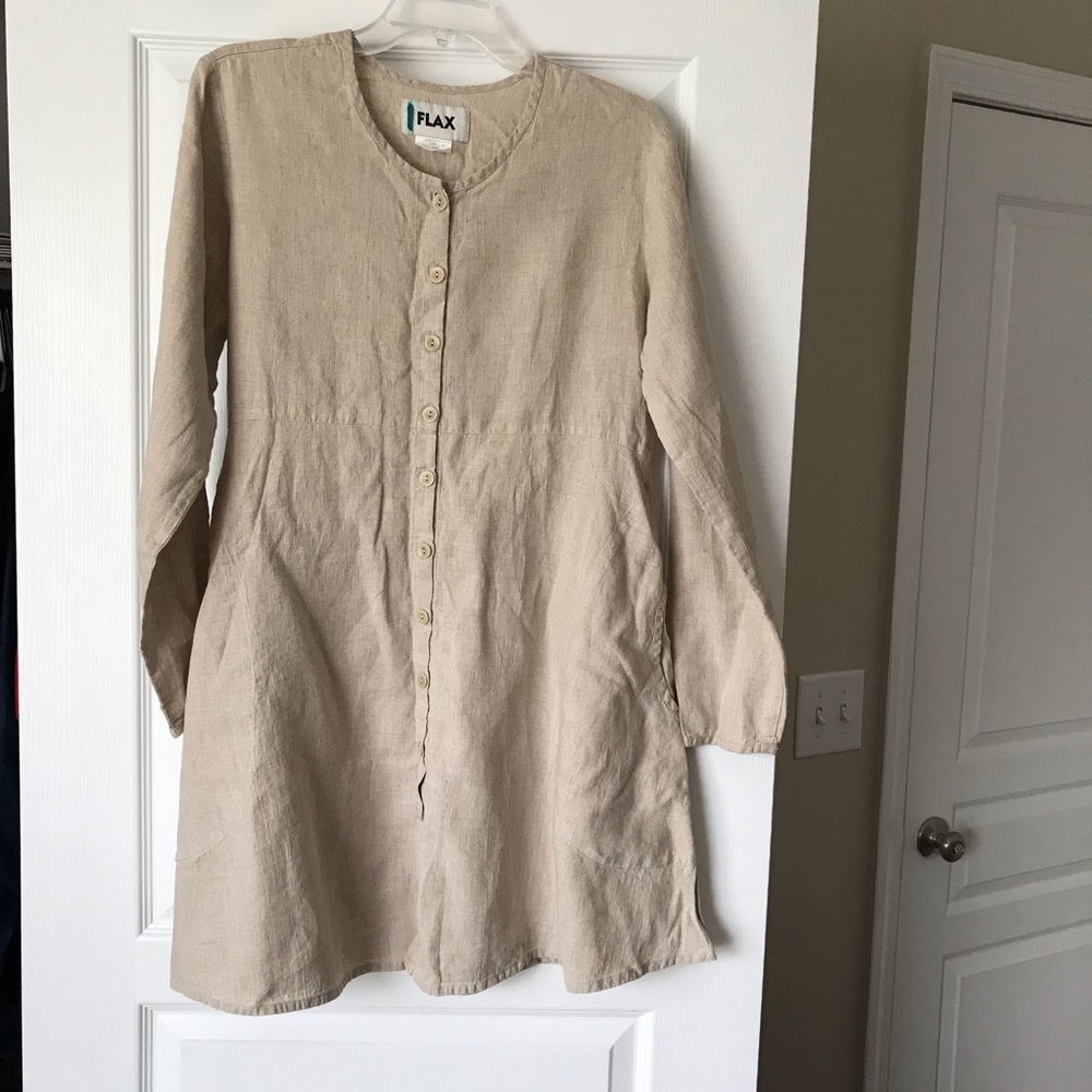 Vtg Flax Oatmeal Oversized Tunic Top size Small